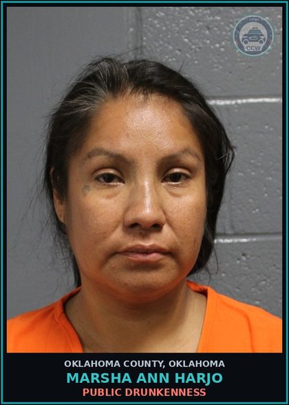 CCW arrest card for Marsha Ann Harjo in Oklahoma County: PUBLIC DRUNKENNESS