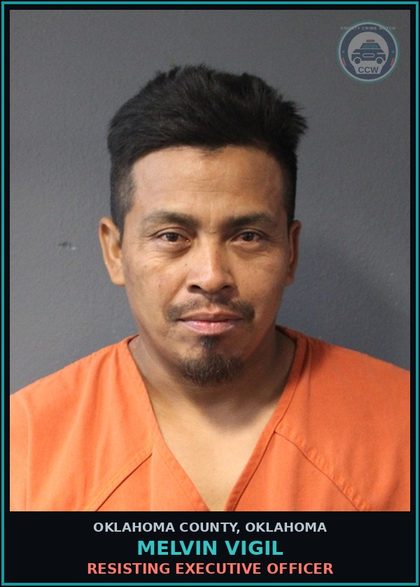 CCW arrest card for Melvin Vigil in Oklahoma County: RESISTING EXECUTIVE OFFICER