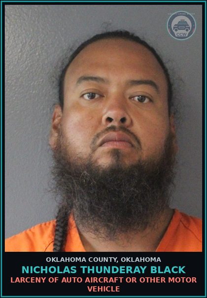 CCW arrest card for Nicholas Thunderay Black in Oklahoma County: LARCENY OF AUTO AIRCRAFT OR OTHER MOTOR VEHICLE