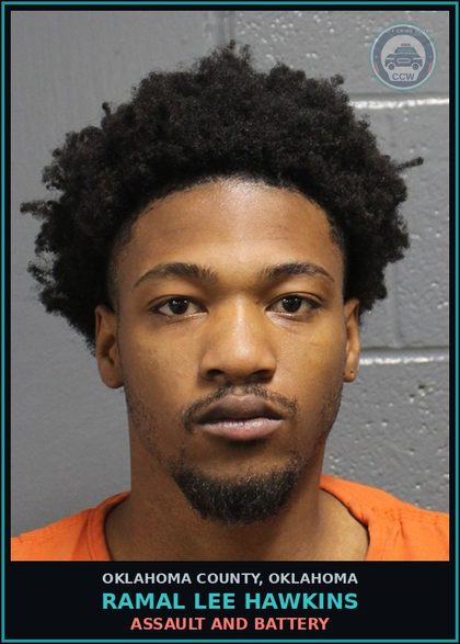 CCW arrest card for Ramal Lee Hawkins in Oklahoma County: ASSAULT AND BATTERY