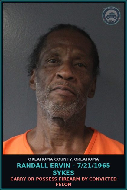 CCW arrest card for Randall Ervin - 7/21/1965 Sykes in Oklahoma County: TRANSPORTING OPEN CONTAINER - BEER