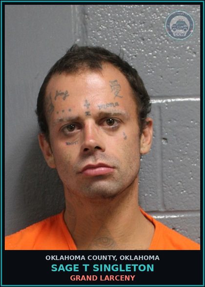 CCW arrest card for Sage T Singleton in Oklahoma County: GRAND LARCENY