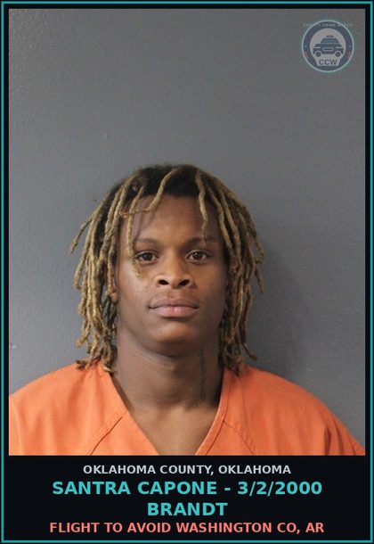 CCW arrest card for Santra Capone - 3/2/2000 Brandt in Oklahoma County: FLIGHT TO AVOID WASHINGTON CO, AR