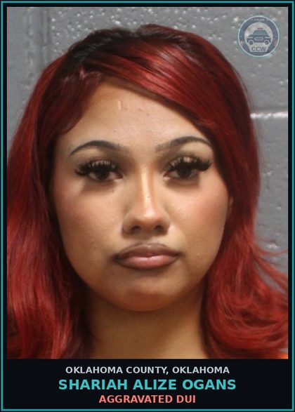 CCW arrest card for Shariah Alize Ogans in Oklahoma County: MALICIOUS INJURY OR DESTRUCTION OF PROPERTY $1,000 OR MORE