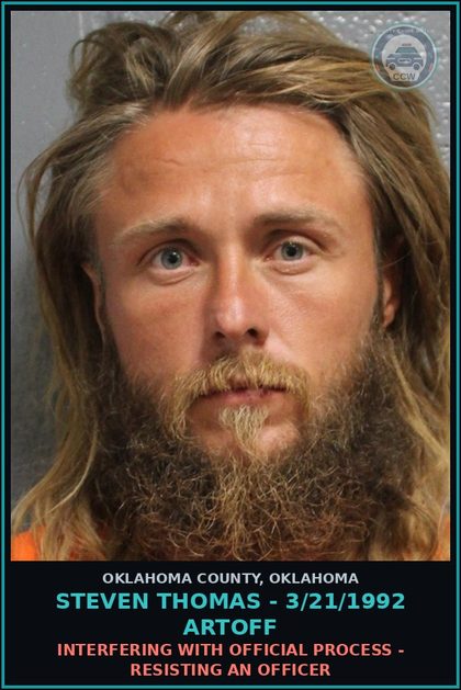 CCW arrest card for Steven Thomas - 3/21/1992 Artoff in Oklahoma County: INTERFERING WITH OFFICIAL PROCESS - RESISTING AN OFFICER