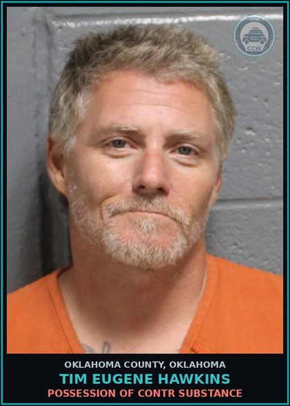 CCW arrest card for Tim Eugene Hawkins in Oklahoma County: TWO OR MORE FALSE OR BOGUS CHECKS