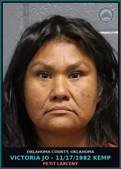 CCW arrest card for Victoria Jo - 11/17/1982 Kemp in Oklahoma County: PETIT LARCENY