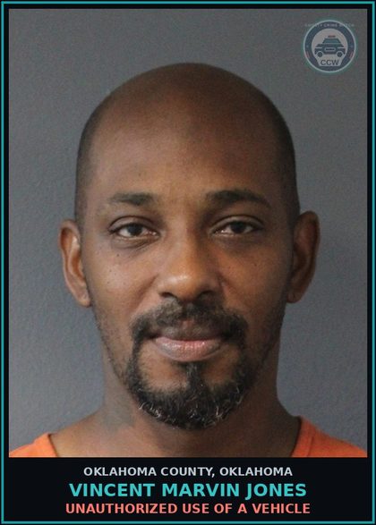 CCW arrest card for Vincent Marvin Jones in Oklahoma County: UNAUTHORIZED USE OF A VEHICLE