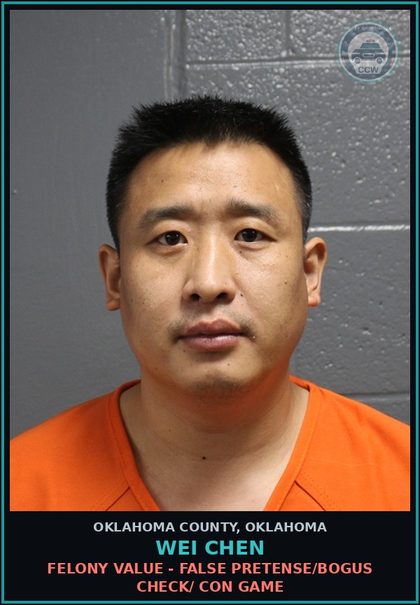 CCW arrest card for Wei Chen in Oklahoma County: IDENTITY THEFT