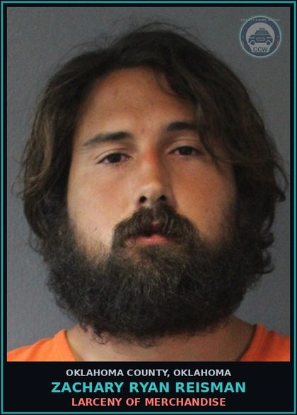 CCW arrest card for Zachary Ryan Reisman in Oklahoma County: TRESPASSING ON PRIVATE PROPERTY