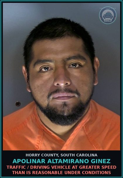 CCW arrest card for Apolinar Altamirano Ginez in Horry County: Traffic / Driving vehicle at greater speed than is reasonable under conditions