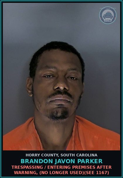CCW arrest card for Brandon Javon Parker in Horry County: Littering / Littering, not more than 15 lbs.