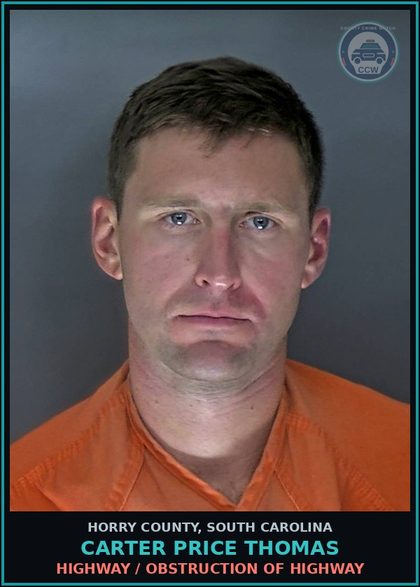 CCW arrest card for Carter Price Thomas in Horry County: Alcohol / Open container of beer or wine in motor vehicle
