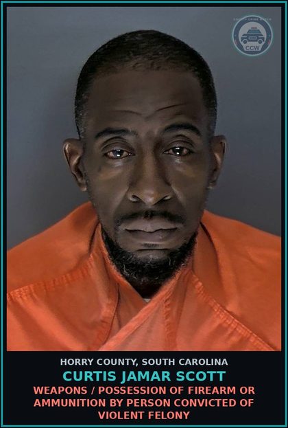 CCW arrest card for Curtis Jamar Scott in Horry County: Ord. 16-2 - Disobeying Lawful Order