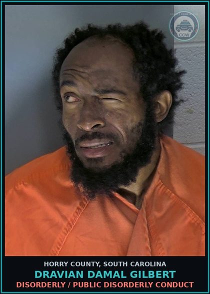CCW arrest card for Dravian Damal Gilbert in Horry County: Disorderly / Public disorderly conduct