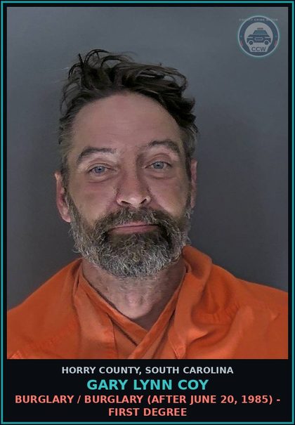 CCW arrest card for Gary Lynn Coy in Horry County: Domestic / Violation of court order of protection