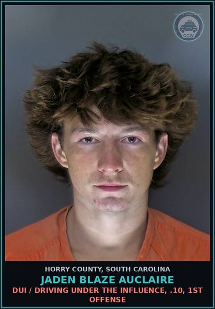 CCW arrest card for Jaden Blaze Auclaire in Horry County: DUI / Driving under the influence, .10, 1st offense