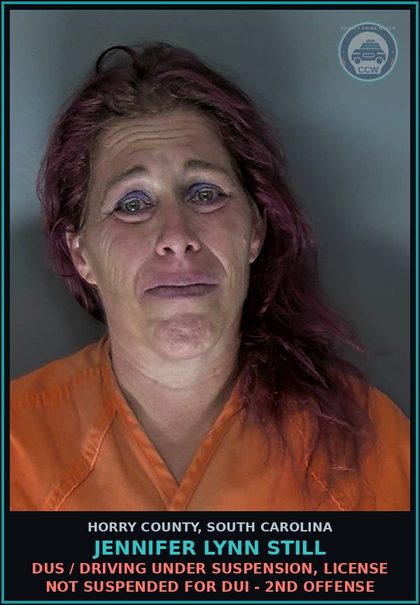 CCW arrest card for Jennifer Lynn Still in Horry County: Drugs / Manufacture, distribution, etc., ice, crank, crack cocaine - 1st offense