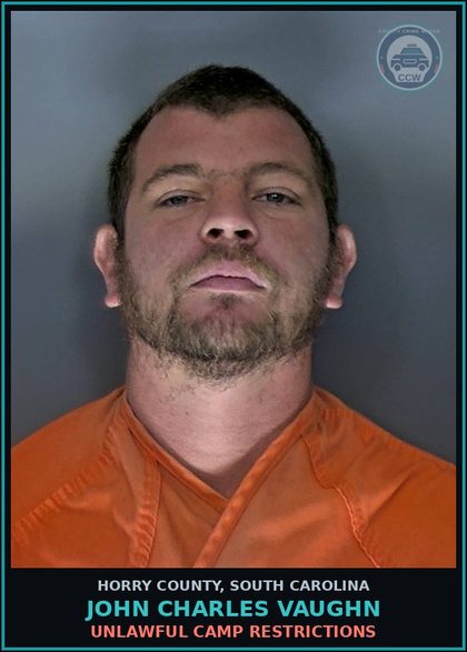CCW arrest card for John Charles Vaughn in Horry County: Unlawful camp restrictions
