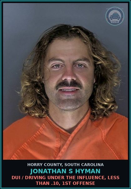 CCW arrest card for Jonathan S Hyman in Horry County: DUI / Driving under the Influence, less than .10, 1st Offense