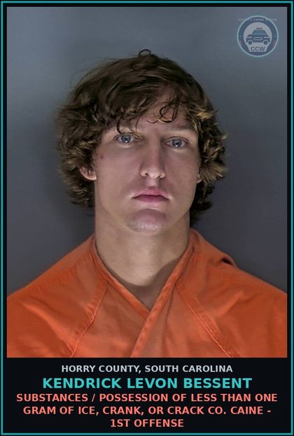CCW arrest card for Kendrick Levon Bessent in Horry County: Drugs / Possession of less than one gram of ice, crank, or crack cocaine - 1st offense