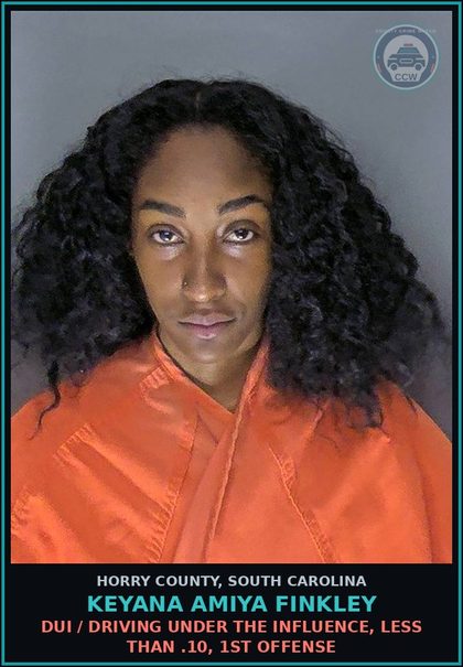 CCW arrest card for Keyana Amiya Finkley in Horry County: DUI / Driving under the Influence, less than .10, 1st Offense