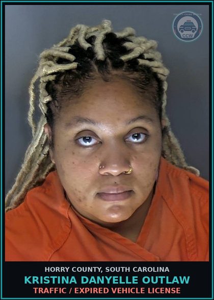 CCW arrest card for Kristina Danyelle Outlaw in Horry County: Traffic / Expired vehicle license