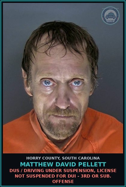 CCW arrest card for Matthew David Pellett in Horry County: Traffic / Failure to maintain proof of insurance in motor vehicle