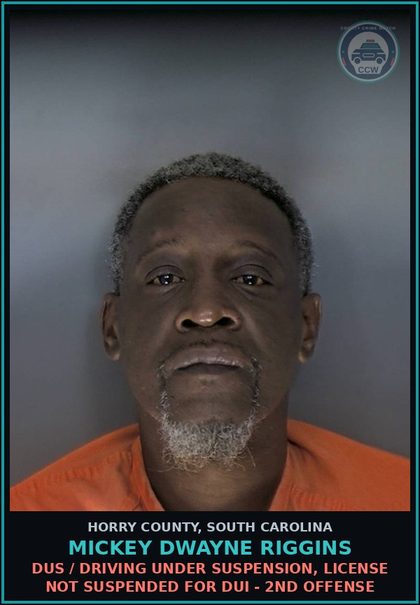 CCW arrest card for Mickey Dwayne Riggins in Horry County: Traffic / Reckless Driving