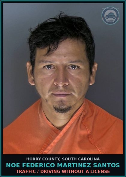 CCW arrest card for Noe Federico Martinez Santos in Horry County: Traffic / Driving without a license