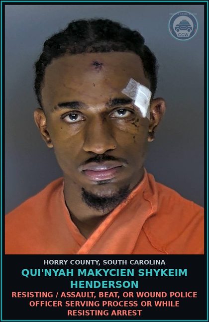 CCW arrest card for Qui'Nyah Makycien Shykeim Henderson in Horry County: Resisting / Assault, beat, or wound police officer serving process or while resisting arrest