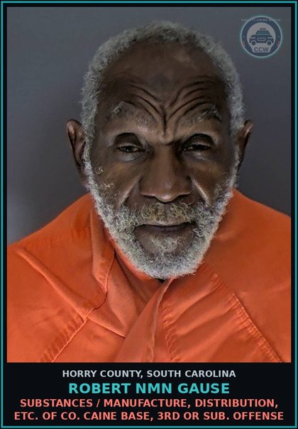 CCW arrest card for Robert Nmn Gause in Horry County: Drugs / manufacture, distribution, etc. of cocaine base, 3rd or sub. Offense