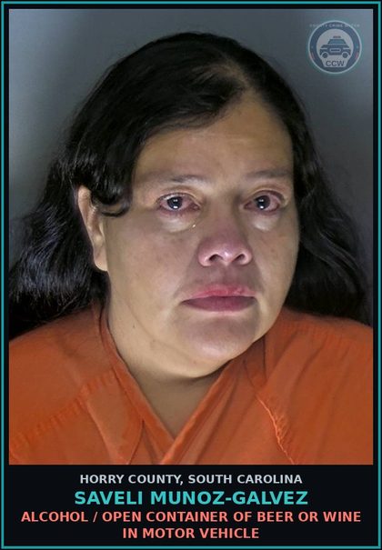 CCW arrest card for Saveli Munoz-Galvez in Horry County: Alcohol / Open container of beer or wine in motor vehicle