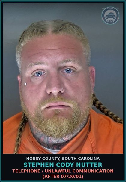 CCW arrest card for Stephen Cody Nutter in Horry County: Telephone / Unlawful communication (after 07/20/01)