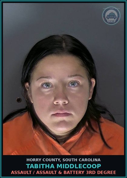 CCW arrest card for Tabitha Middlecoop in Horry County: Assault / Assault & Battery 3rd degree
