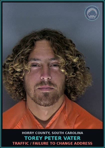 CCW arrest card for Torey Peter Vater in Horry County: Traffic / Failure to change address