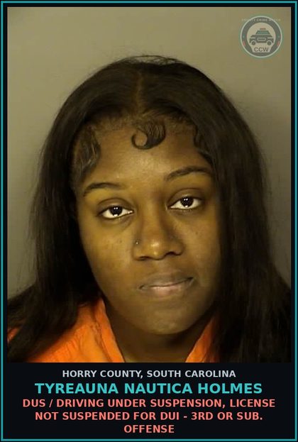 CCW arrest card for Tyreauna Nautica Holmes in Horry County: Traffic / Speeding, more than 10 but less than 15 mph over the speed limit