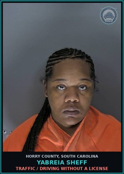 CCW arrest card for Yabreia Sheff in Horry County: Traffic / Driving without a license