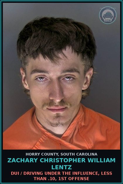 CCW arrest card for Zachary Christopher William Lentz in Horry County: DUI / Driving under the Influence, less than .10, 1st Offense