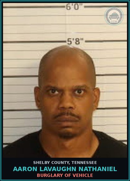 CCW arrest card for AARON LAVAUGHN NATHANIEL in Shelby County: BURGLARY OF VEHICLE