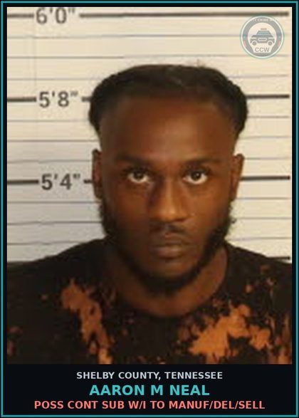 CCW arrest card for AARON M NEAL in Shelby County: POSS CONT SUB W/I TO MANUF/DEL/SELL