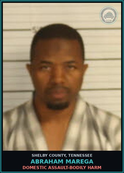 CCW arrest card for ABRAHAM MAREGA in Shelby County: DOMESTIC ASSAULT-BODILY HARM