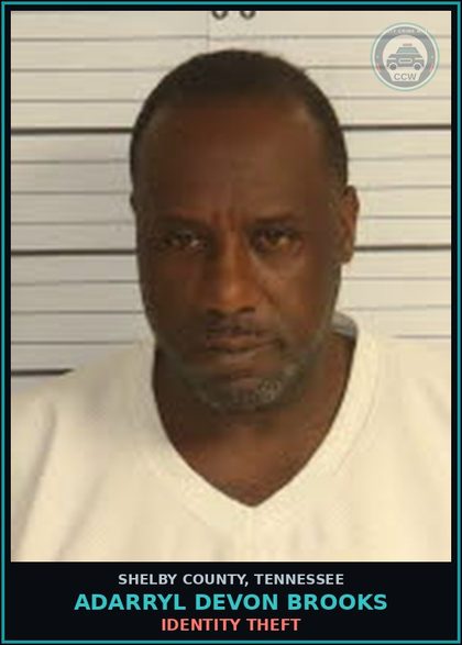 CCW arrest card for ADARRYL DEVON BROOKS in Shelby County: FORGERY $2500 OR LESS