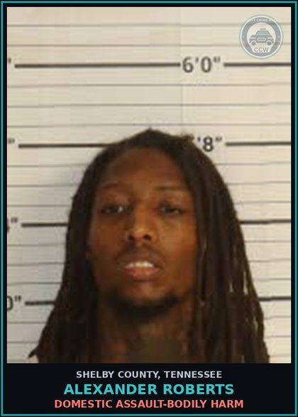 CCW arrest card for ALEXANDER ROBERTS in Shelby County: DOMESTIC ASSAULT-BODILY HARM