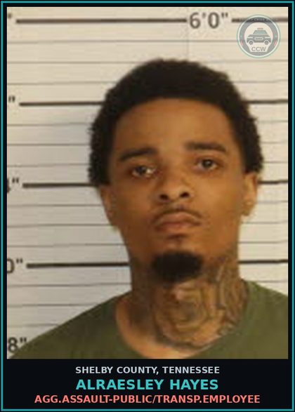 CCW arrest card for ALRAESLEY HAYES in Shelby County: AGG.ASSAULT-PUBLIC/TRANSP.EMPLOYEE