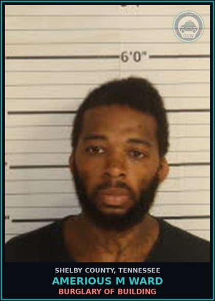 CCW arrest card for AMERIOUS M WARD in Shelby County: THEFT OF PROPERTY $1000-$2500