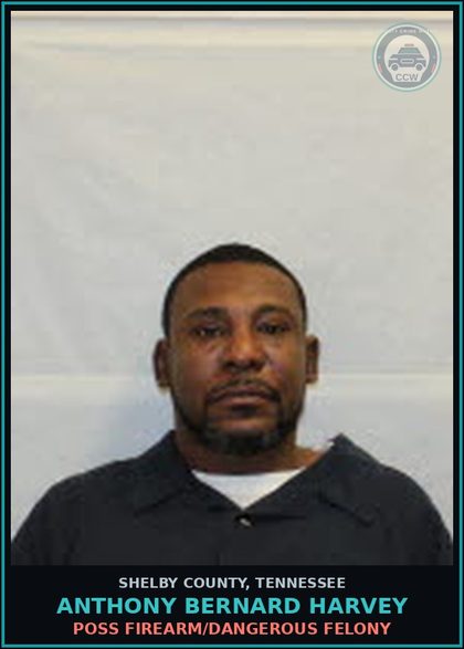 CCW arrest card for ANTHONY BERNARD HARVEY in Shelby County: CONVICTED FELON IN POSS OF HANDGUN