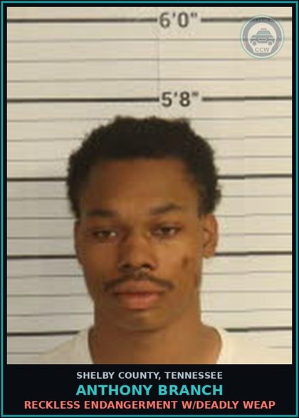 CCW arrest card for ANTHONY BRANCH in Shelby County: RECKLESS ENDANGERMENT W/DEADLY WEAP