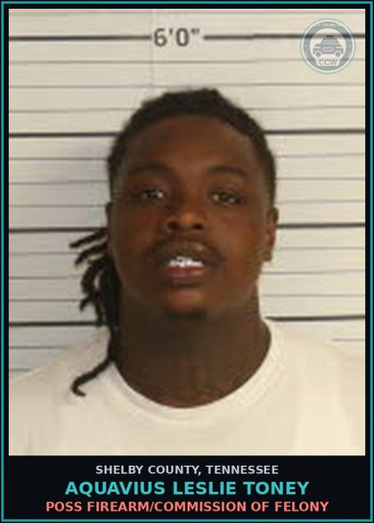 CCW arrest card for AQUAVIUS LESLIE TONEY in Shelby County: PETITION TO REVOKE SUSP SENTENCE