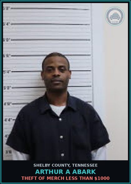 CCW arrest card for ARTHUR A ABARK in Shelby County: THEFT OF MERCH LESS THAN $1000